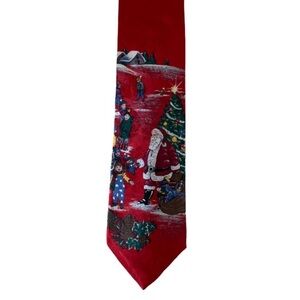 VINTAGE WEMBLEY Necktie Silk Christmas Gift Red Tone on Tone Santa Bells Bows